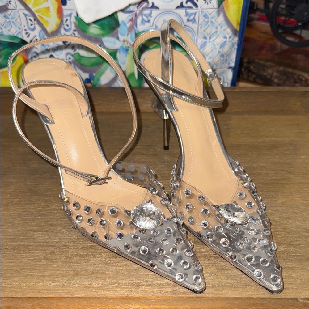 MACH & MACH Silver Crystal Embellished Heels